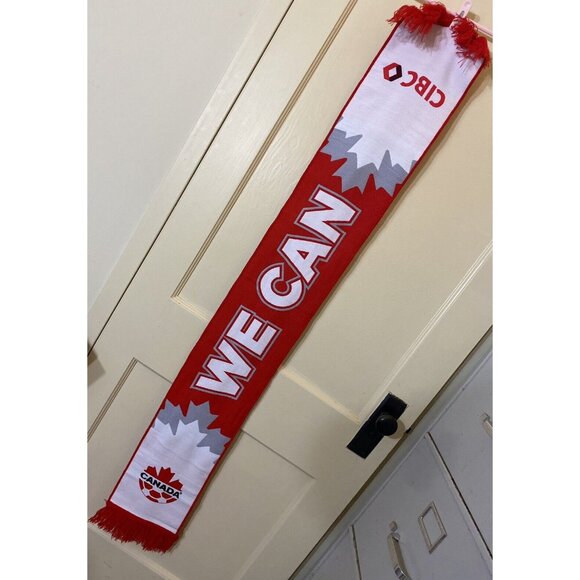 Canada Knit Scarf Muffler Team Hockey Fan Reversible CIBC Sponsor Fringe - Picture 2 of 10